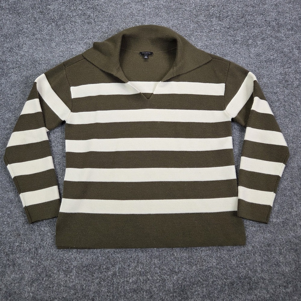 TALBOTS Milano Stitch Johnny Collar Wool Blend Sweater‎ Polo Olive Green Medium
